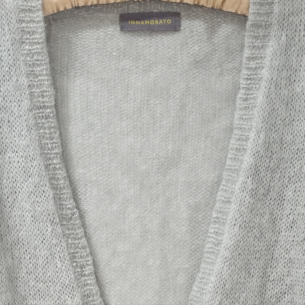 Innamorato Mohair Merino Blend Grey V-Neck Single-Button "Quiet Luxury" Cardigan - Picture 7 of 7